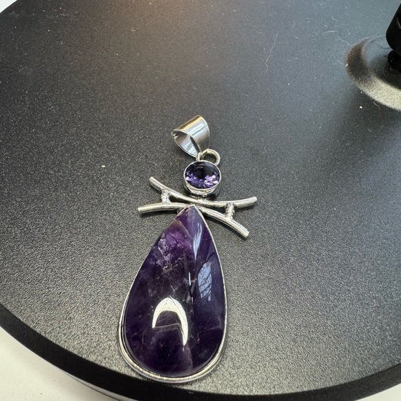 Natural Amethyst Amethyst 925 Silver Plated Pendant 2.3"